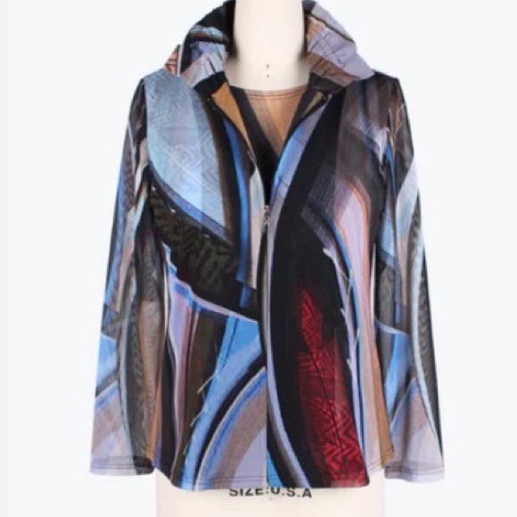 Frederique Jackets & Blazers - Frédérique Blue and Brown Abstract Mesh Jacket